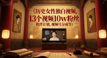 历史女性独白视频，13个视频10w粉丝，伙伴计划，视频号分成等-人人创业优云网，国内各种创业项目下载网站