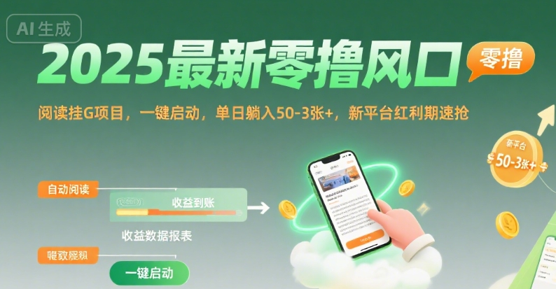 2025最新零撸风口，阅读挂G项目，一键启动，单日躺入 50-3张+，新平台红利期速抢【揭秘】-人人创业优云网，国内各种创业项目下载网站