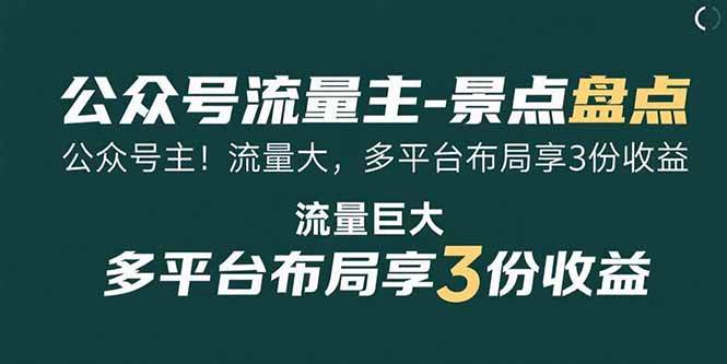（15553期）公众号流量主-景点盘点 流量巨大 多平台布局享3份收益-人人创业优云网，国内各种创业项目下载网站