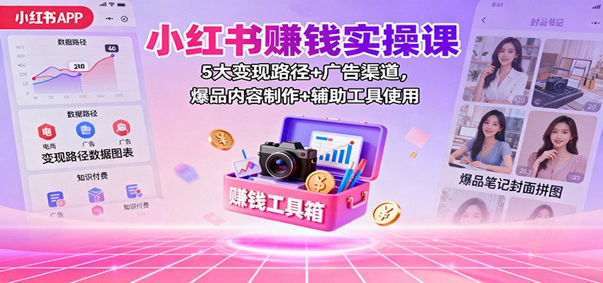 小红书赚钱实操课：5大变现路径+广告渠道，爆品内容制作+辅助工具使用-人人创业优云网，国内各种创业项目下载网站