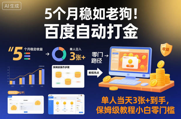 5个月稳如老狗！百度自动打金，单人当天3张+到手，保姆级教程小白零门槛【揭秘】-人人创业优云网，国内各种创业项目下载网站