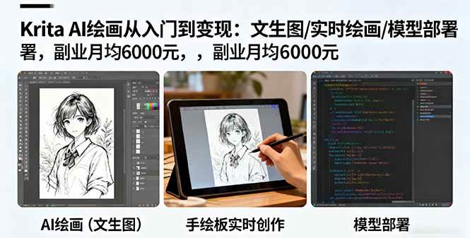 （16222期）Krita AI绘画从入门到变现：文生图/实时绘画/模型部署，副业月均6000元-人人创业优云网，国内各种创业项目下载网站