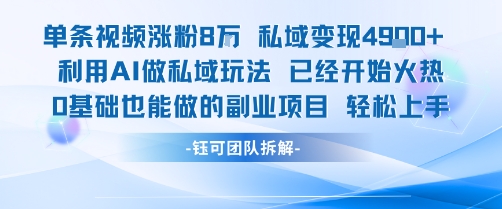 单条视频私域变现4.9k+利用AI做私域玩法 已经开始火热0基础也能做的副业项目轻松上手-人人创业优云网，国内各种创业项目下载网站