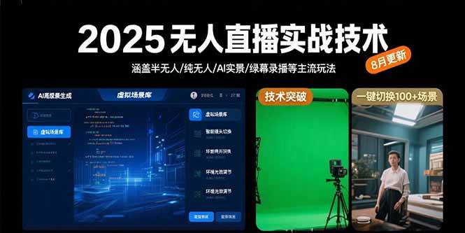 （15621期）2025无人直播实战技术-8月，涵盖半无人/纯无人/AI实景/绿幕录播等主流玩法-人人创业优云网，国内各种创业项目下载网站
