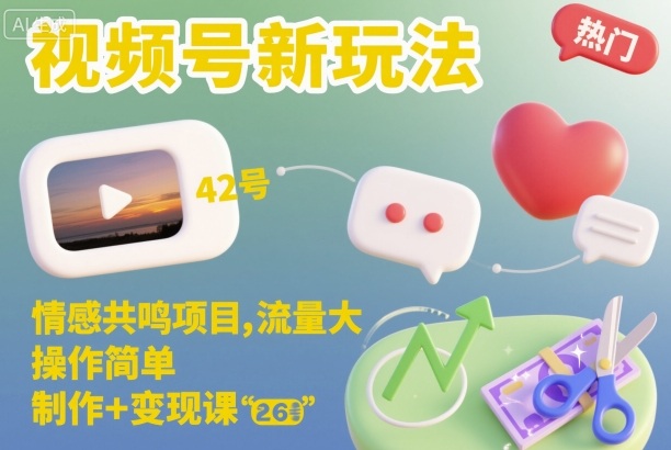 视频号新玩法，情感共鸣项目，流量大，操作简单，制作+变现课-人人创业优云网，国内各种创业项目下载网站