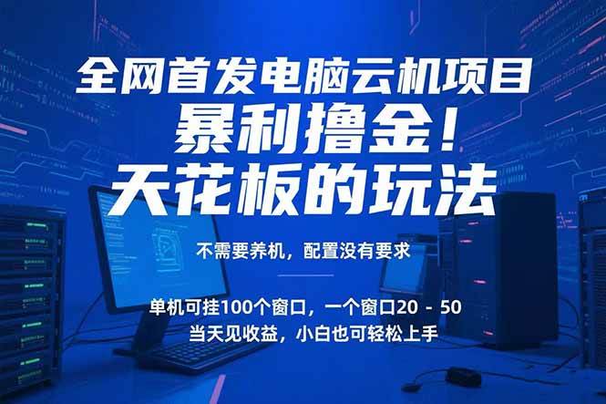 （15323期）电脑云机项目 暴力撸金玩法，不需要养机 配置没有要求 单机100个窗口一…-人人创业优云网，国内各种创业项目下载网站