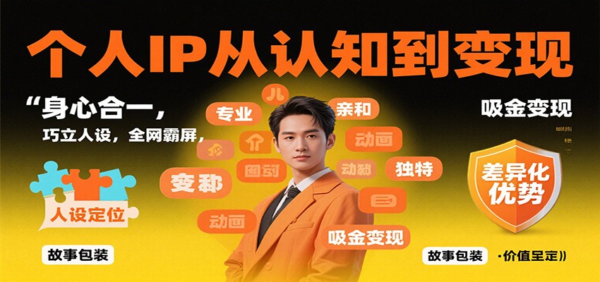 个人IP从认知到变现，身心合一，巧立人设，全网霸屏，吸金变现-人人创业优云网，国内各种创业项目下载网站