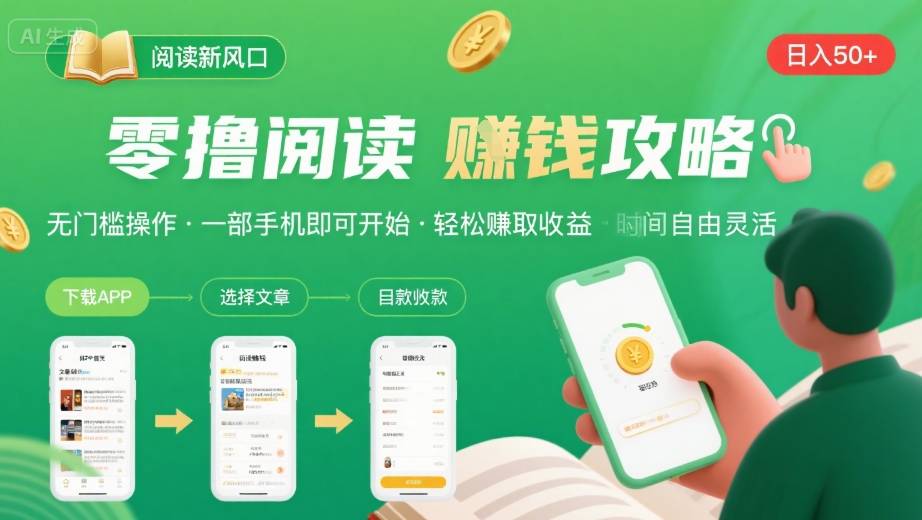 零撸阅读新风口，无门槛轻松挣，一部手机，日入 50-3张【揭秘】-人人创业优云网，国内各种创业项目下载网站