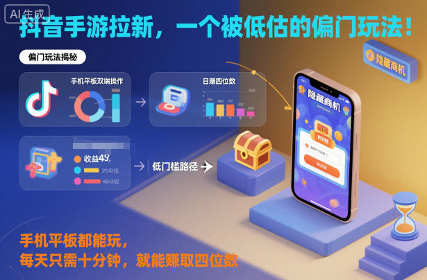 抖音手游拉新，一个被低估的偏门玩法！手机平板都能玩，每天只需十分钟，就能賺取四位数【揭秘】-人人创业优云网，国内各种创业项目下载网站