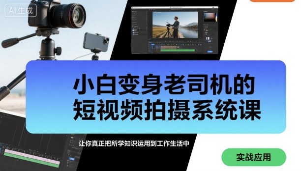 小白变身老司机的短视频拍摄系统课，让你真正把所学知识运用到工作生活中-人人创业优云网，国内各种创业项目下载网站