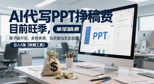 AI代写PPT挣稿费，目前旺季，单子做不完，多劳多得，当天做当天见收益，日入5张【附赠工具】-人人创业优云网，国内各种创业项目下载网站