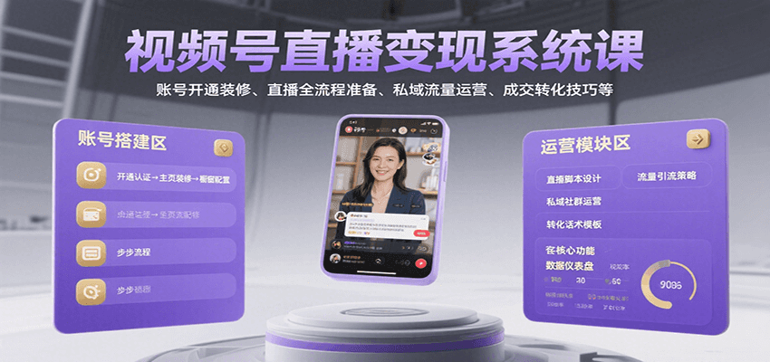 视频号直播变现系统课，账号开通装修、直播全流程准备、私域流量运营、成交转化技巧等-人人创业优云网，国内各种创业项目下载网站