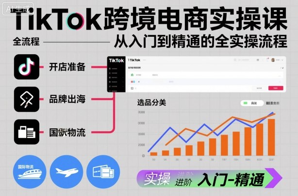 TikTok跨境电商实操课，从入门到精通的全实操流程-人人创业优云网，国内各种创业项目下载网站