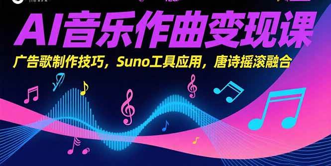 （15370期）AI音乐作曲变现课，广告歌制作技巧，Suno工具应用，唐诗摇滚融合-人人创业优云网，国内各种创业项目下载网站