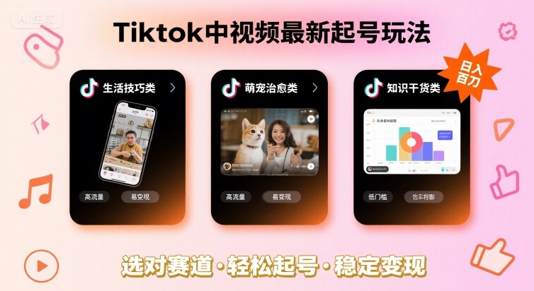 Tiktok中视频最新起号玩法，想要日入百刀，做好这几个赛道就可以了-人人创业优云网，国内各种创业项目下载网站