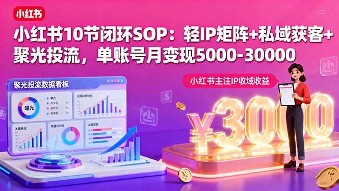 （16026期）小红书10节闭环SOP：轻IP矩阵+私域获客+聚光投流，单账号月变现5000-30000-人人创业优云网，国内各种创业项目下载网站
