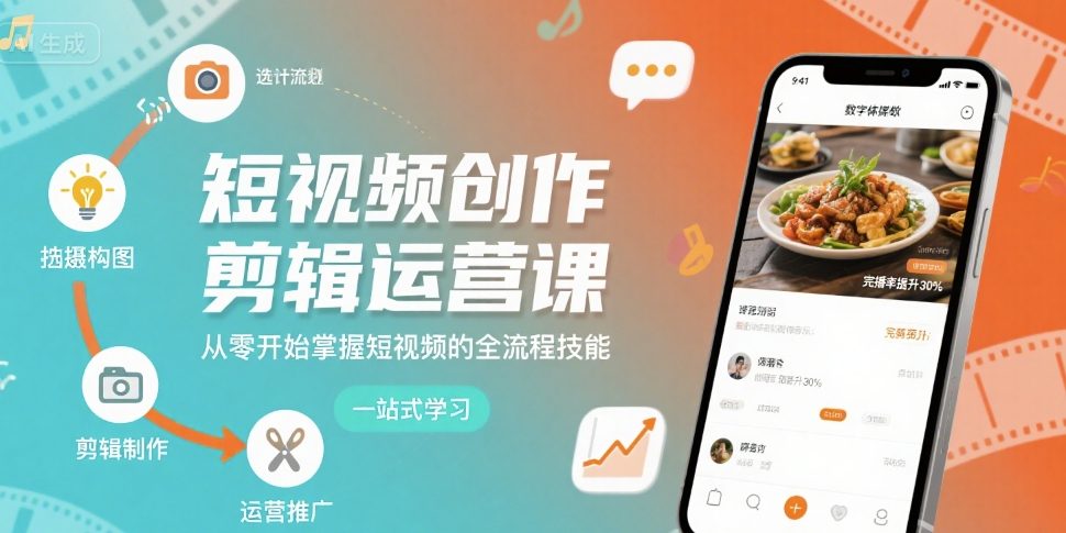 短视频创作剪辑运营课，从零开始掌握短视频的全流程技能-人人创业优云网，国内各种创业项目下载网站