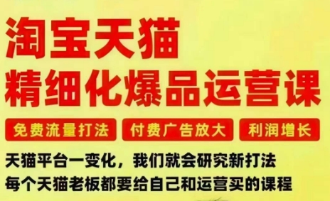 淘宝天猫精细化爆品运营课，免费流量打法-付费广告放大-利润增长-三大核心痛点，一次全部解决-人人创业优云网，国内各种创业项目下载网站
