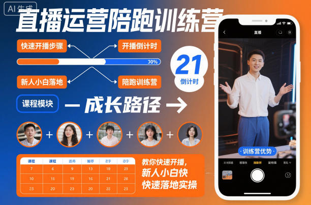 直播运营陪跑训练营，教你快速开播，新人小白快速落地实操-人人创业优云网，国内各种创业项目下载网站