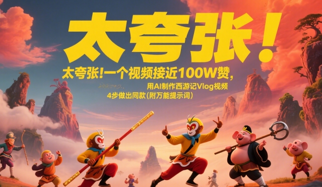 太夸张！一个视频接近100W赞，用AI制作西游记Vlog视频，全流程拆解来了(附万能提示词)-人人创业优云网，国内各种创业项目下载网站