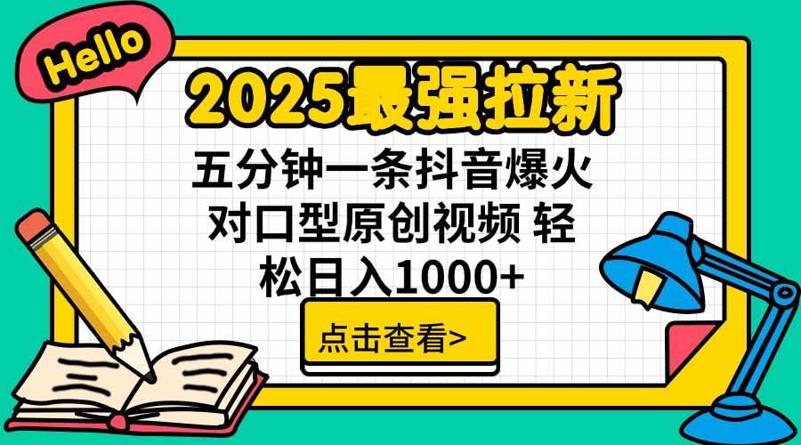 （15736期）2025最强拉新，单用户下载5块佣金，5分钟一条抖音爆火原创对口型视频，…-人人创业优云网，国内各种创业项目下载网站