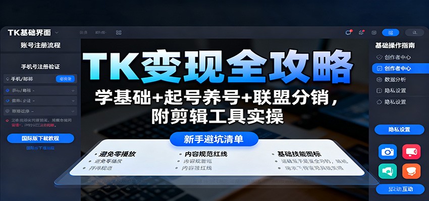 TK变现全攻略：学基础+起号养号+联盟分销，附剪辑工具实操-人人创业优云网，国内各种创业项目下载网站