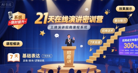 21天在线演讲密训营，王牌演讲招商课程系统-人人创业优云网，国内各种创业项目下载网站