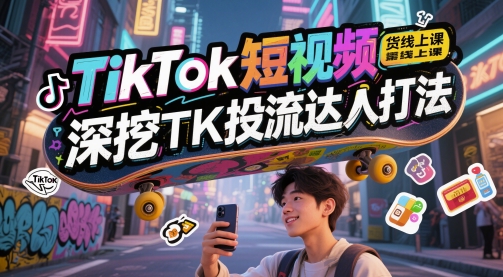 TikTok短视频带货线上课，深挖TK投流达人打法-人人创业优云网，国内各种创业项目下载网站