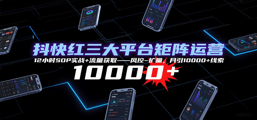 抖快红三大平台矩阵运营，12小时SOP实战+流量获取-风控-扩量，月引10000+线索-人人创业优云网，国内各种创业项目下载网站