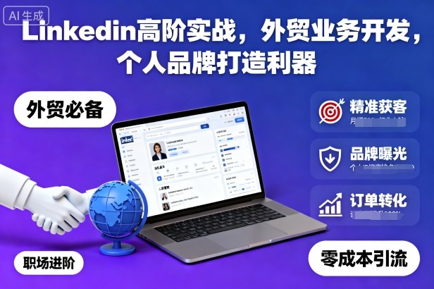 Linkedin高阶实战，外贸业务开发，个人品牌打造利器-人人创业优云网，国内各种创业项目下载网站
