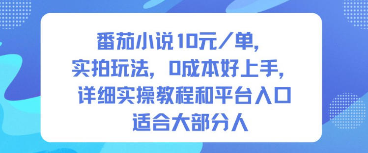 番茄小说10米每单，实拍玩法，0成本好上手，详细实操教程和平台入口适合大部分人-人人创业优云网，国内各种创业项目下载网站