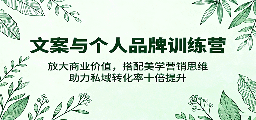 文案与个人品牌训练营，放大商业价值，搭配美学营销思维，助力私域转化率十倍提升-人人创业优云网，国内各种创业项目下载网站