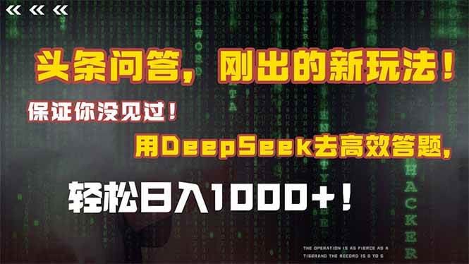 （14957期）头条问答，刚出的新玩法！保证你没见过！结合Deepseek高效答题，轻松日…-人人创业优云网，国内各种创业项目下载网站