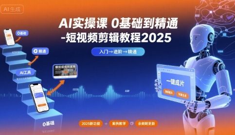AI实操课0基础到精通-短视频剪辑教程2025-人人创业优云网，国内各种创业项目下载网站