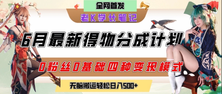 6月份最新得物创作者分成计划2.0玩法，0粉丝0基础四种模式变现，从隐蔽渠道无脑搬运，日入2张-人人创业优云网，国内各种创业项目下载网站