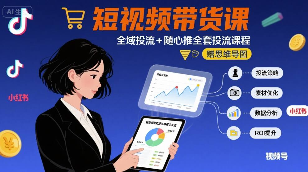 最新短视频带货课，全域投流+随心推全套投流课程+思维导图-人人创业优云网，国内各种创业项目下载网站