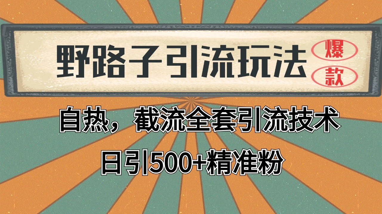 2024首发野路子引流玩法截流自热全平台打法，全自动引流【日引2000+精准客户】-人人创业优云网，国内各种创业项目下载网站