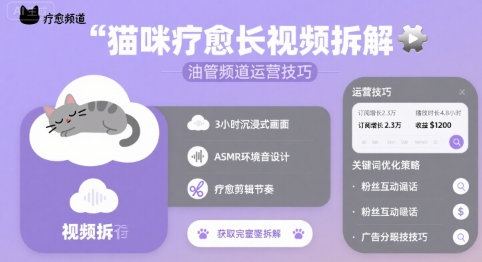 猫咪疗愈长视频拆解 &油管频道运营技巧-人人创业优云网，国内各种创业项目下载网站