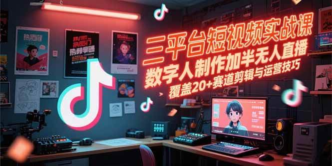 （15265期）三平台短视频实战课，数字人制作加半无人直播，覆盖20+赛道剪辑与运营技巧-人人创业优云网，国内各种创业项目下载网站