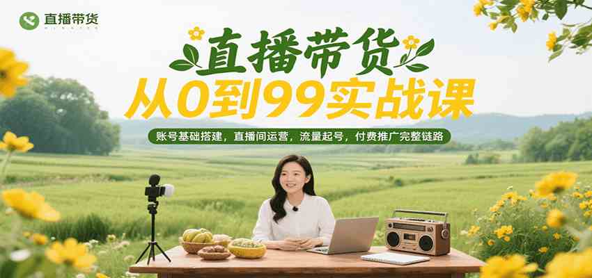 直播带货从0到99实战课，账号基础搭建，直播间运营，流量起号，付费推广完整链路-人人创业优云网，国内各种创业项目下载网站