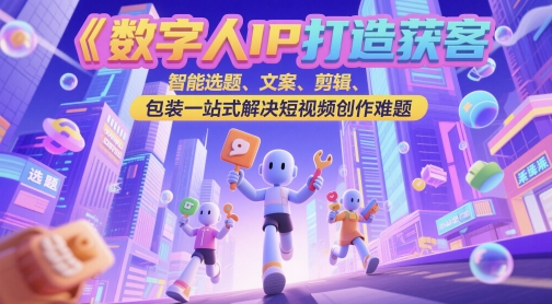 数字人IP打造获客变现实操课，智能选题、文案、剪辑、包装一站式解决短视频创作难题-人人创业优云网，国内各种创业项目下载网站