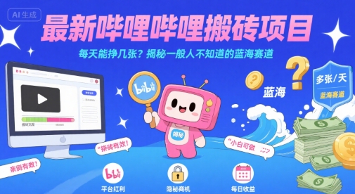 最新哔哩哔哩上B站搬砖项目，每天能挣几张？揭秘一般人不知道的蓝海赛道-人人创业优云网，国内各种创业项目下载网站