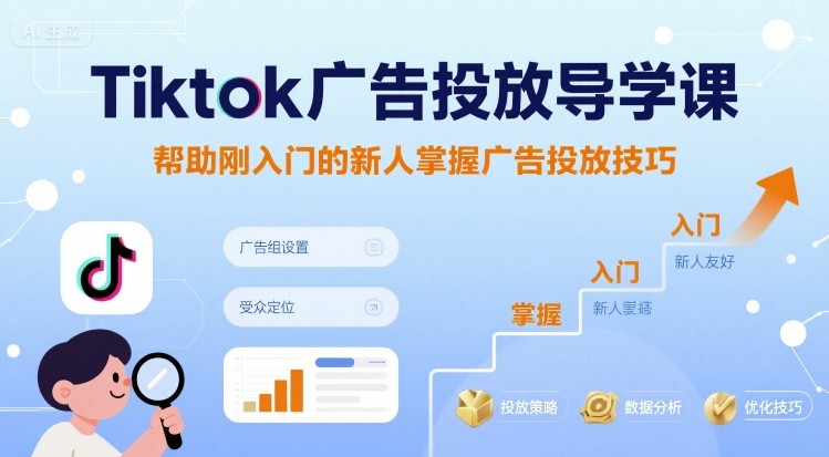 Tiktok广告投放导学课，帮助刚入门的新人掌握广告投放技巧-人人创业优云网，国内各种创业项目下载网站