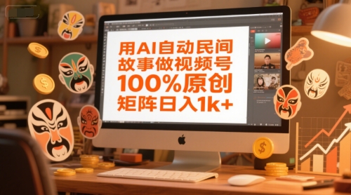用AI自动民间故事做视频号，100%原创，矩阵日入1k+-人人创业优云网，国内各种创业项目下载网站