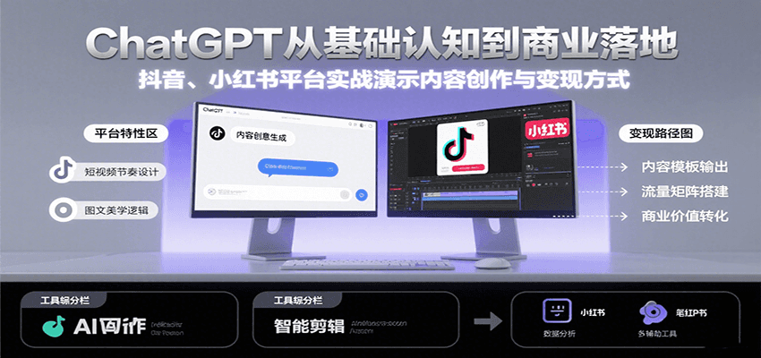 ChatGPT从基础认知到商业落地，实战演示抖音、小红书等平台的内容创作与变现-人人创业优云网，国内各种创业项目下载网站