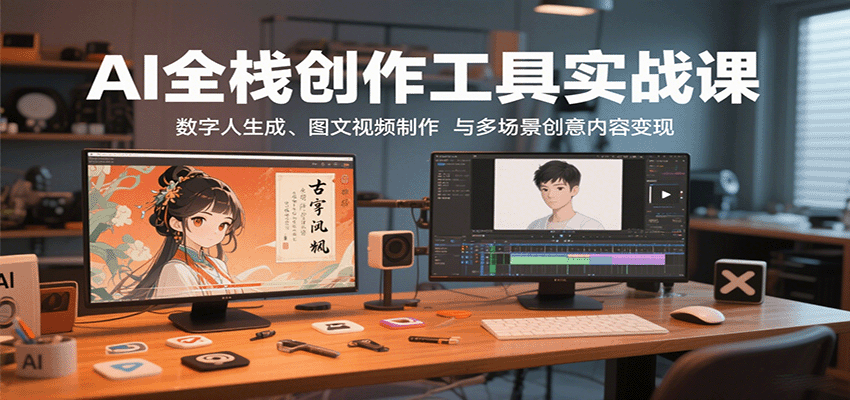 AI全栈创作工具实战课：数字人生成、图文视频制作与多场景创意内容变现-人人创业优云网，国内各种创业项目下载网站