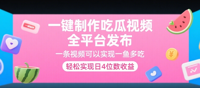 一键制作吃瓜视频，全平台发布，一条视频可以实现一鱼多吃，轻松实现日4位数收益【揭秘】-人人创业优云网，国内各种创业项目下载网站