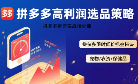 拼多多选品暴利技术实战课，拼多多高利润选品策略，拼多多限时低价标签秘诀-人人创业优云网，国内各种创业项目下载网站
