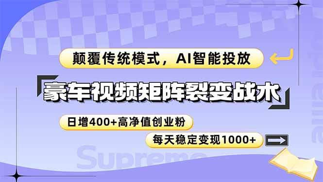 （14903期）豪车视频矩阵裂变战术，颠覆传统模式，AI智能投放，日增400+高净值创业…-人人创业优云网，国内各种创业项目下载网站
