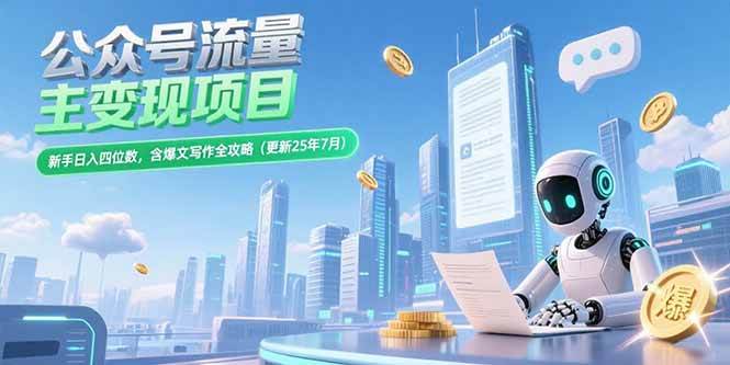 （15412期）公众号流量主变现项目，新手日入四位数，含爆文写作全攻略(更新25年7月)-人人创业优云网，国内各种创业项目下载网站